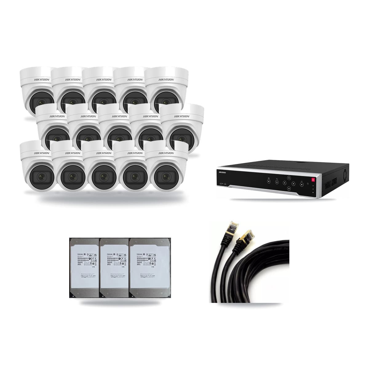 Hikvision 32-Channel 4K CCTV Kit — 15 DS-2CD2H83G0 Turret Cameras + 3× 14TB Recording - Image 1
