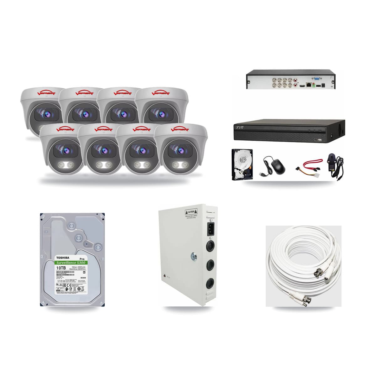 8-Channel 5MP CCTV Kit — 8 White Viper Cameras + 10TB Recording (XVR-3108AD Recorder) - Image 1