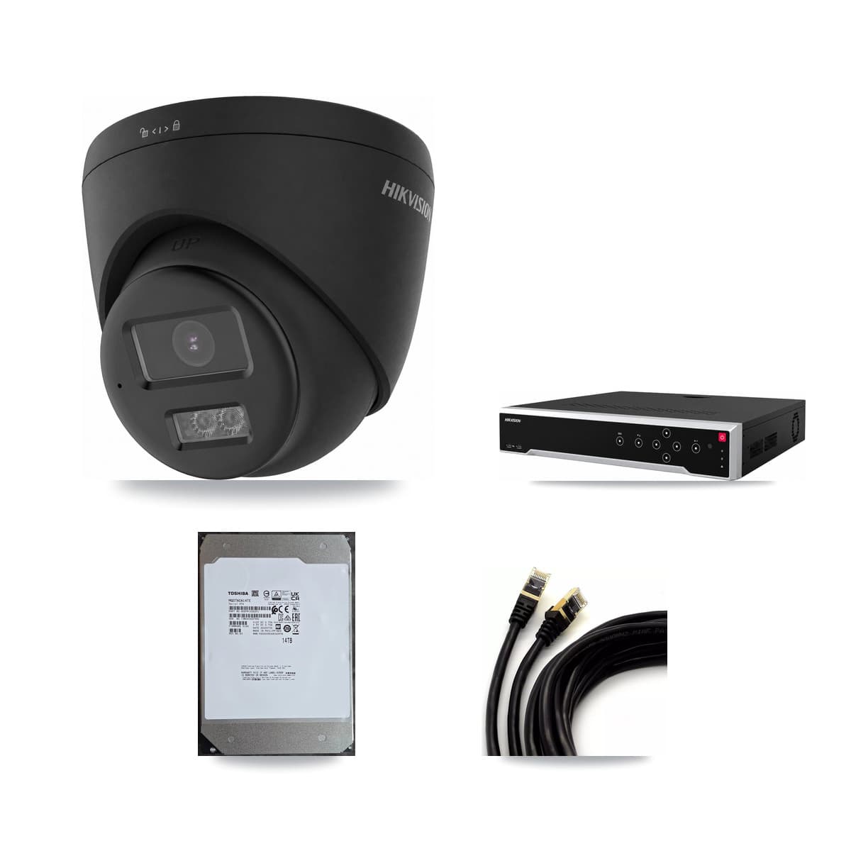 Hikvision 32-Channel 4K CCTV Kit — 16 Black DS-2CD1383G2 Turret Cameras + 3× 14TB Recording