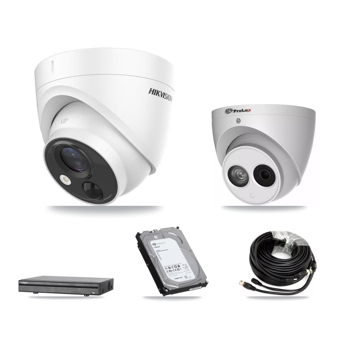 8-Channel 4MP – 5MP CCTV Kit — 4 DS-2CE71H0T 5MP + 1 PXC-612C4W-A 4MP Turret Cameras + 6TB Recording (DH-XVR5108H Recorder)