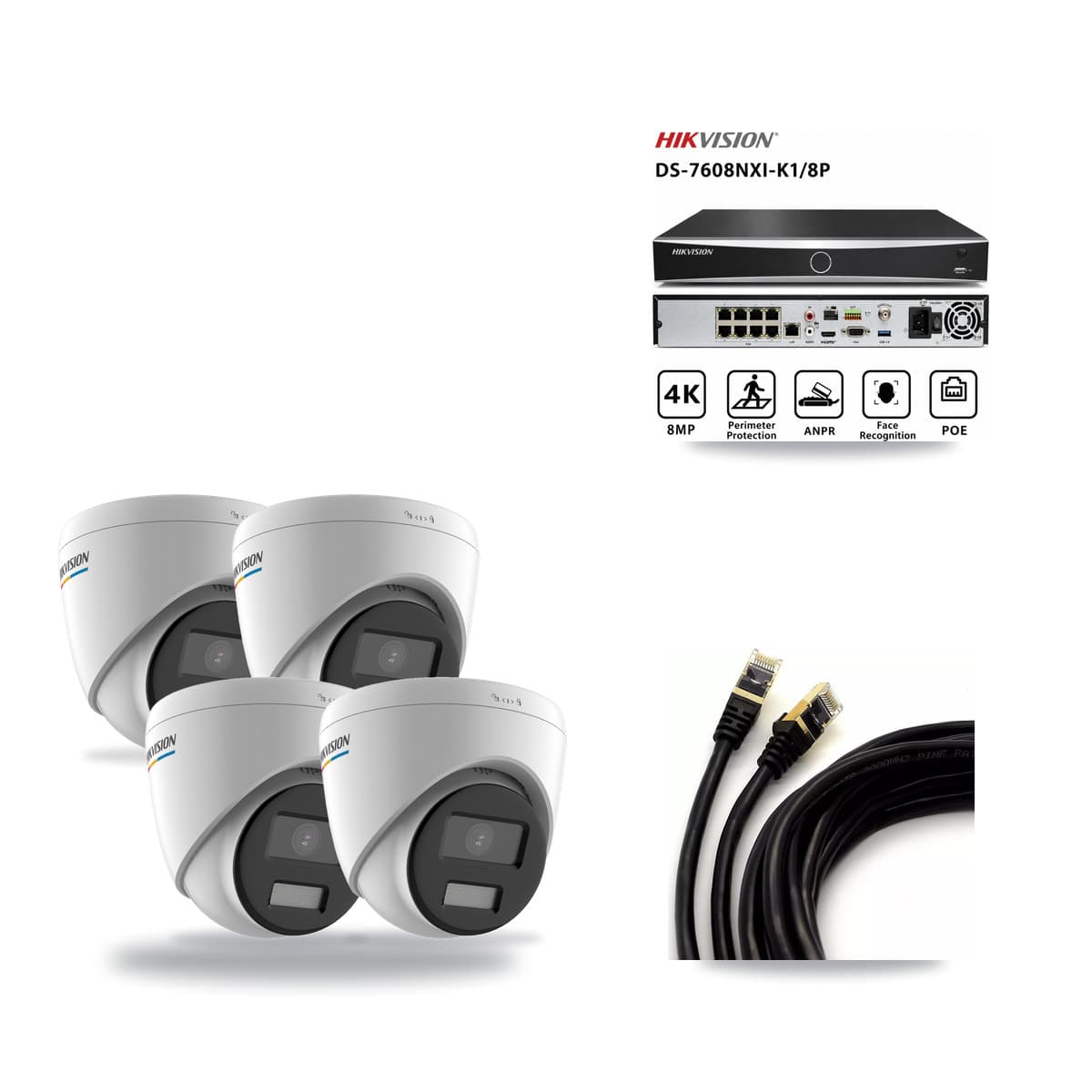 Hikvision 8-Channel 2MP CCTV Kit — 4 Turret Cameras + 3TB Recording (DS-7608NXI Recorder) - Image 1