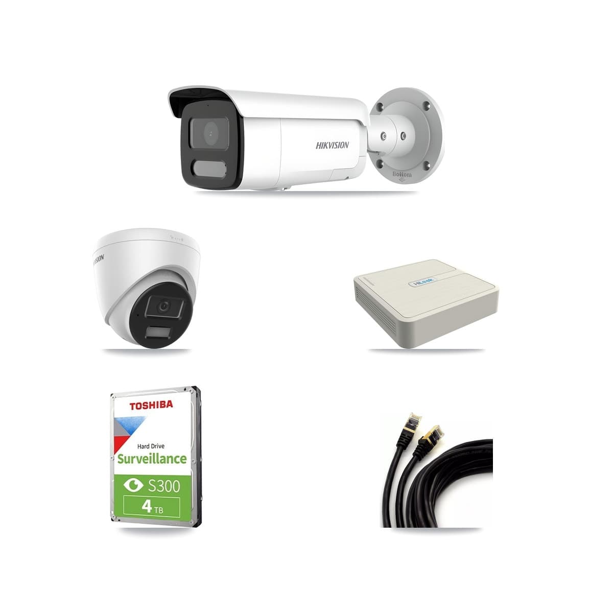 Hikvision & HiLook 8-Channel 4MP CCTV Kit — 1 Turret + 2 Bullet Cameras + 4TB Recording