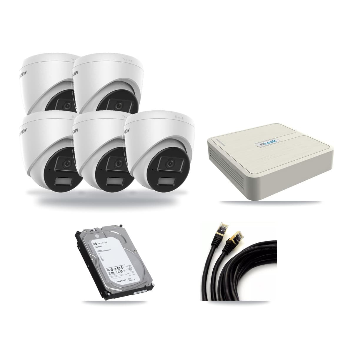Hikvision & HiLook 8-Channel 4MP CCTV Kit — 5 DS-2CD1343G2 Turret Cameras + 6TB Recording (NVR-108H-D Recorder) - Image 1
