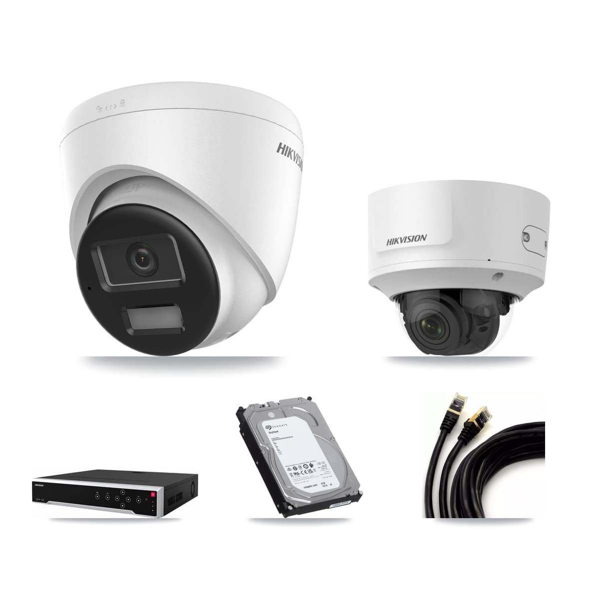 Hikvision 32-Channel 2MP – 4K CCTV Kit — 7 4K Turret + 1 2MP Dome Cameras + 3× 6TB Recording