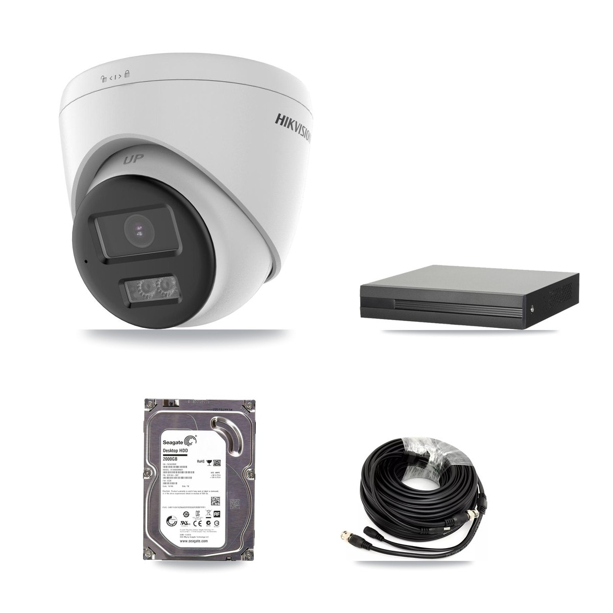Hikvision 4-Channel 5MP CCTV Kit — 4 DS-2CE78K0T-LTS Turret Cameras + 2TB Recording (XVR-3104HS-5MP-LITE Recorder) - Image 1