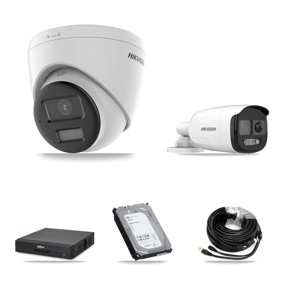 Hikvision & Dahua 4-Channel 5MP – 4K CCTV Kit — 1 5MP Bullet + 3 4K Turret Cameras + 6TB Recording