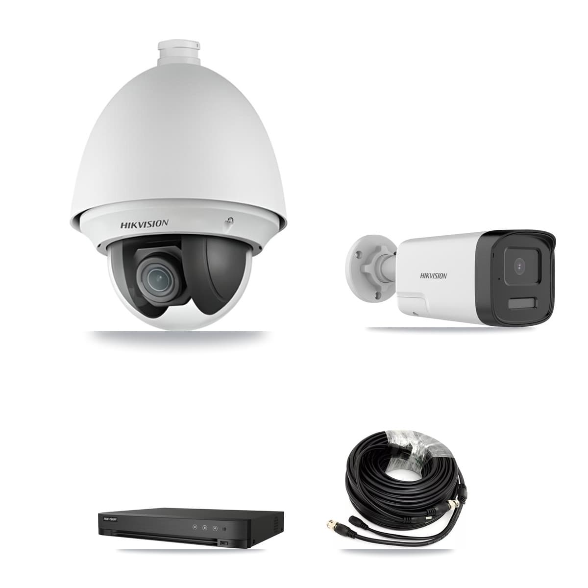 Hikvision 4-Channel 2MP – 5MP CCTV Kit — 1 DS-2AE4225T 2MP PTZ + 1 DS-2CE17K0T 5MP Bullet Cameras + 2TB Recording (IDS-7204HQHI Recorder)