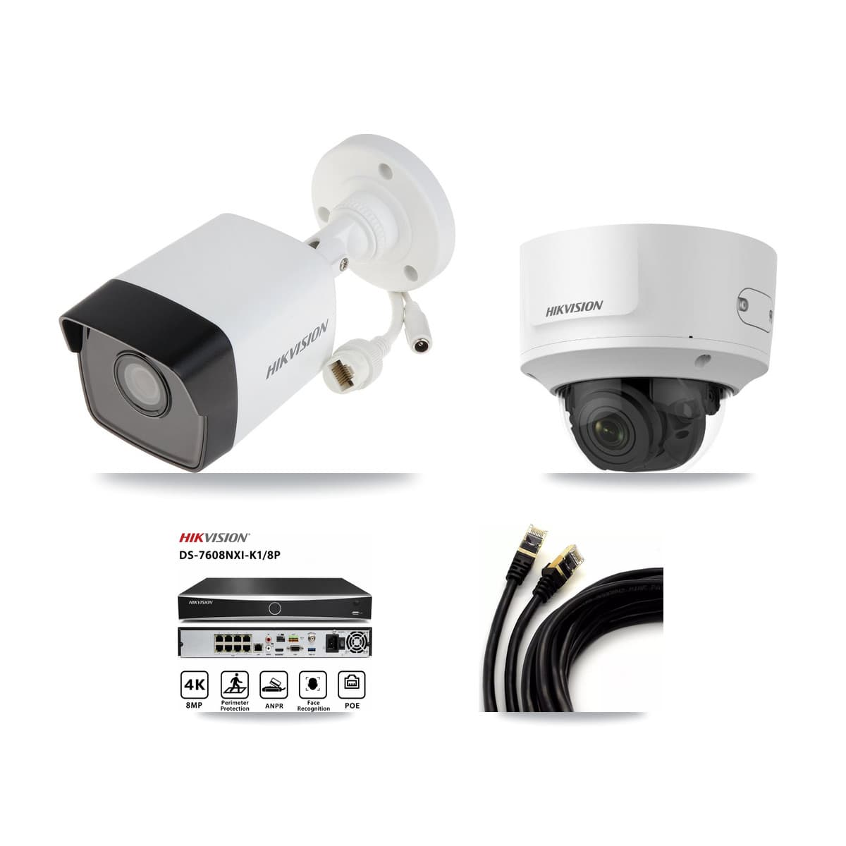 Hikvision 8-Channel 2MP – 5MP CCTV Kit — 5 5MP Bullet + 1 2MP Dome Cameras + 8TB Recording