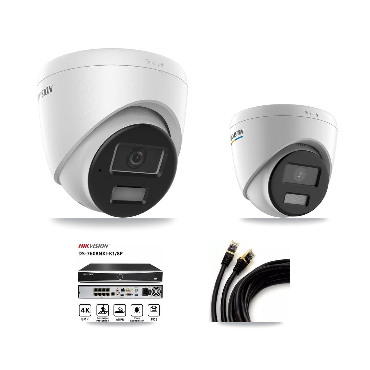 Hikvision 8-Channel 2MP – 4MP CCTV Kit — 1 2MP + 2 4MP Turret Cameras + 3TB Recording (DS-7608NXI Recorder)