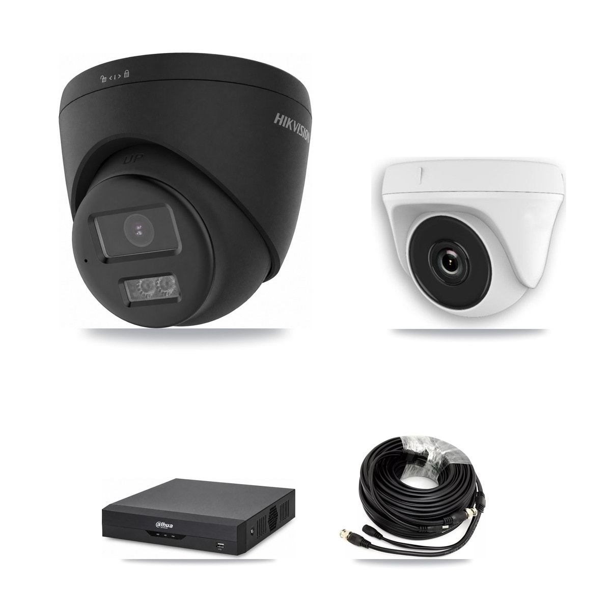 Hikvision & Dahua 4-Channel 2MP – 4K CCTV Kit — 1 Black 4K Turret + 1 White 2MP Dome Cameras + 3TB Recording - Image 1