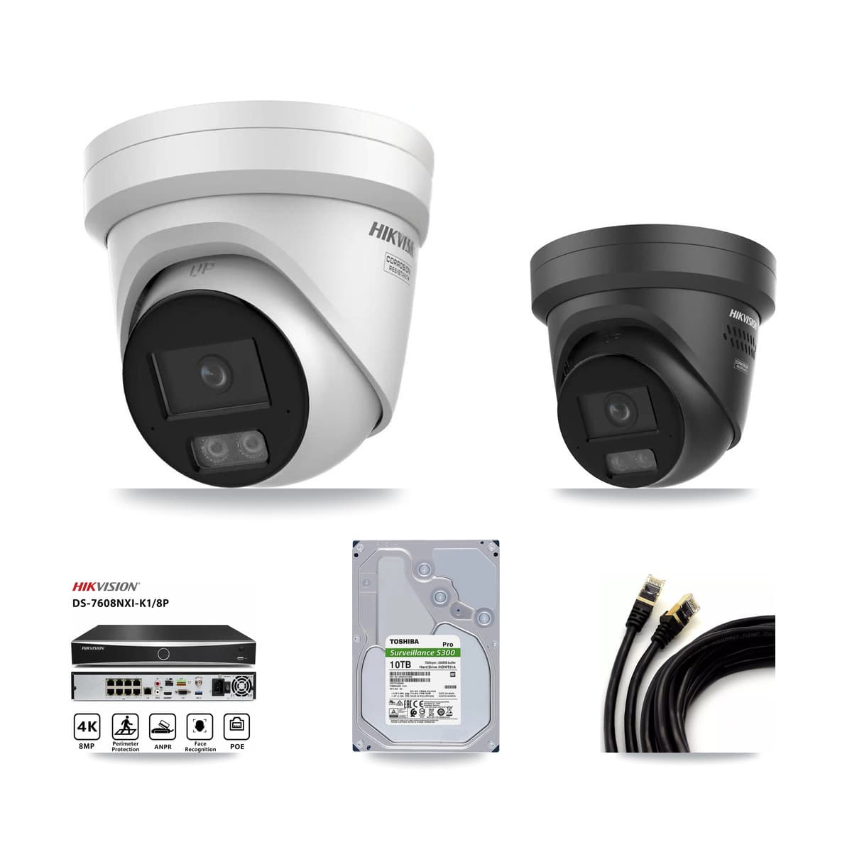 Hikvision 8-Channel 4K CCTV Kit — 2 + 2 Black Turret Cameras + 10TB Recording - Image 1