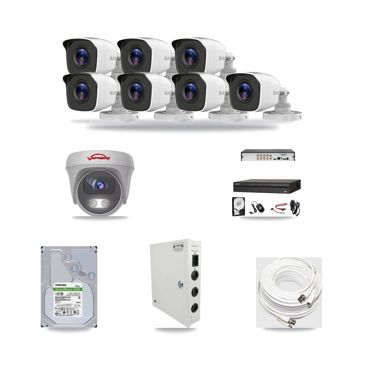 8-Channel 4MP – 5MP CCTV Kit — 7 HiLook 4MP Bullet + 1 Viper 5MP Cameras + 10TB Recording - Image 1