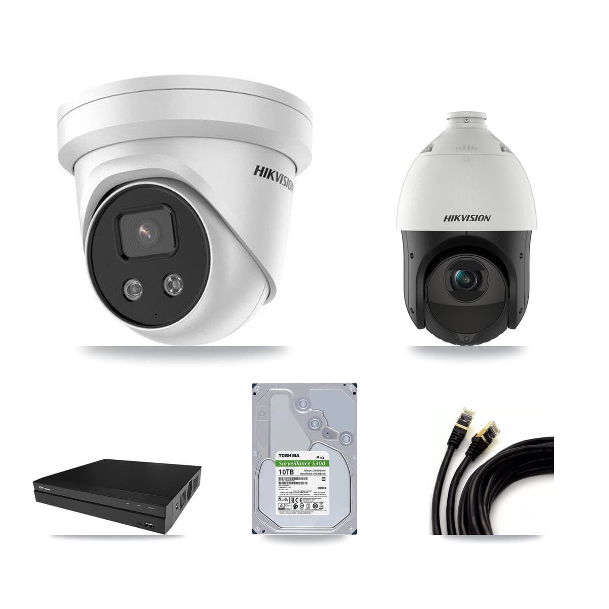 Hikvision & Prolux 8-Channel 4MP – 5MP CCTV Kit — 7 5MP Turret + 1 4MP PTZ Cameras + 10TB Recording