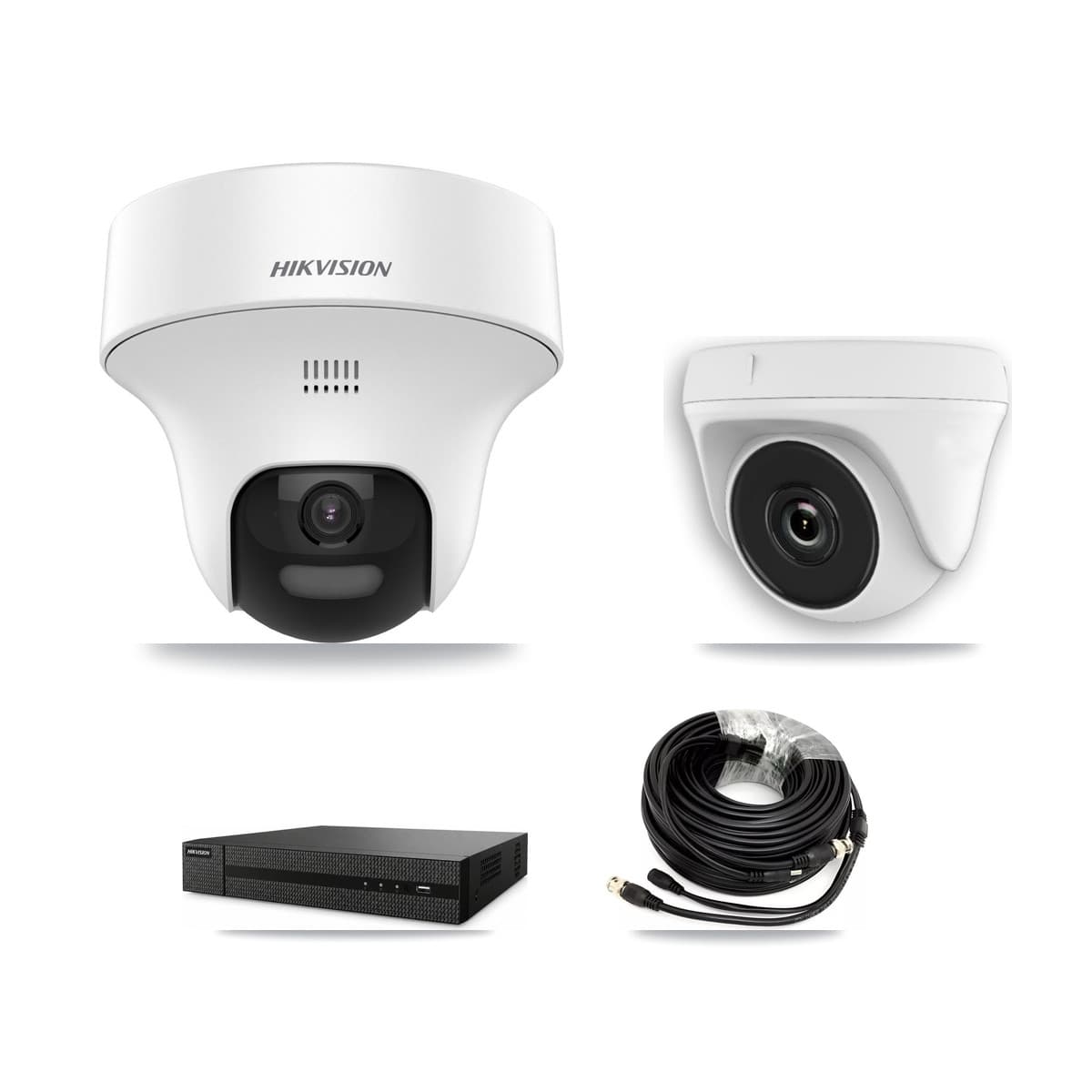 Hikvision 8-Channel 2MP – 5MP CCTV Kit — 2 DS-2CE70K0T 5MP Turret + 1 White HDT-2MP-N20W 2MP Dome Cameras + 3TB Recording (DVR-8CH Recorder)