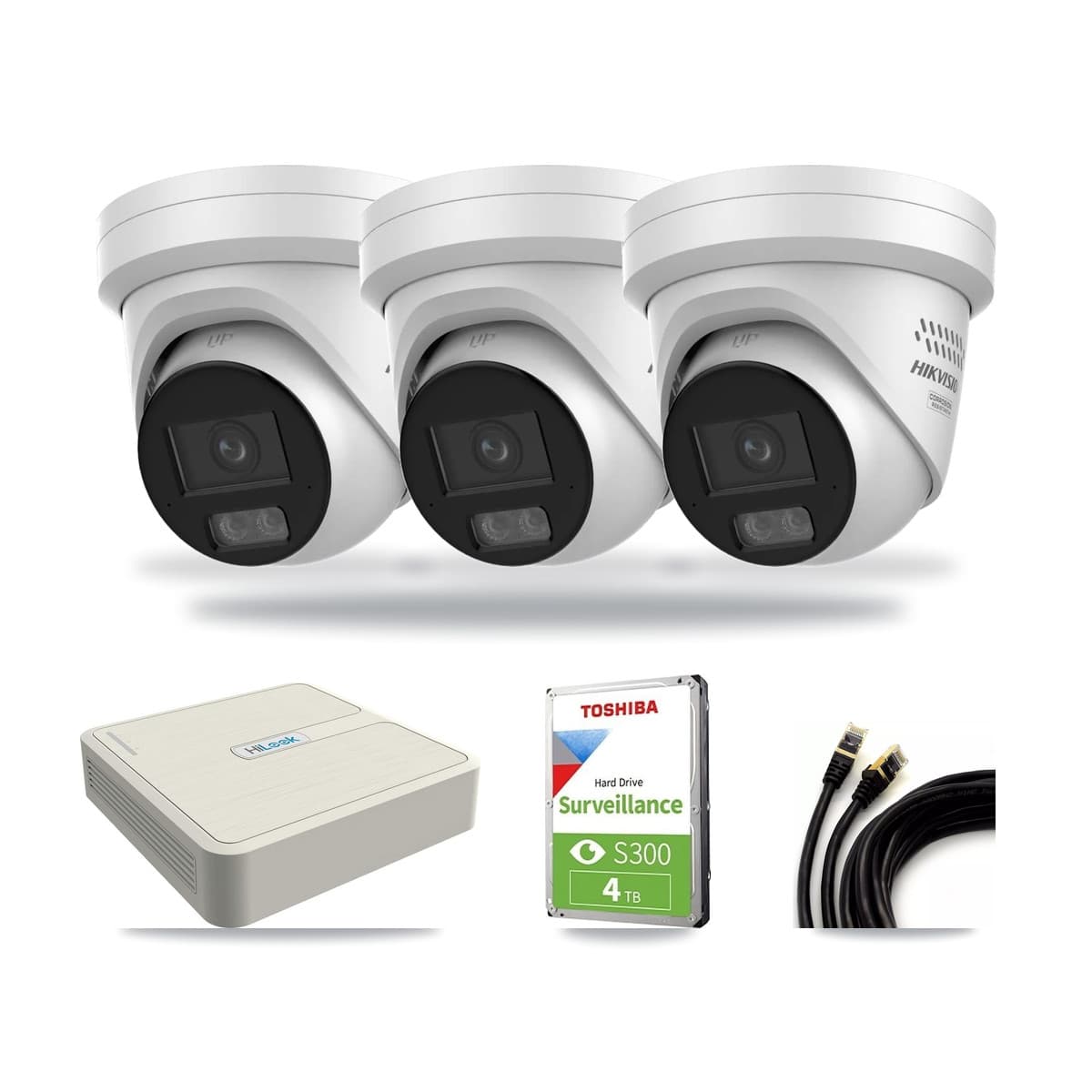 HiLook 8-Channel 4MP CCTV Kit — 3 DS-2CD2347G3 Turret Cameras + 4TB Recording (NVR-108H-D Recorder) - Image 1