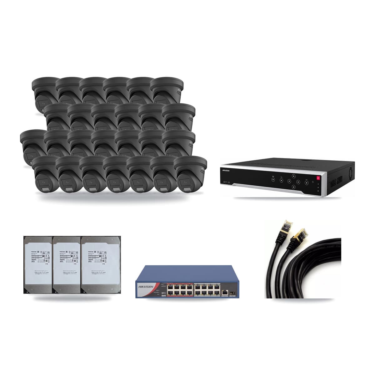 Hikvision 32-Channel 4MP CCTV Kit — 26 Turret Cameras + 3× 14TB Recording - Image 1
