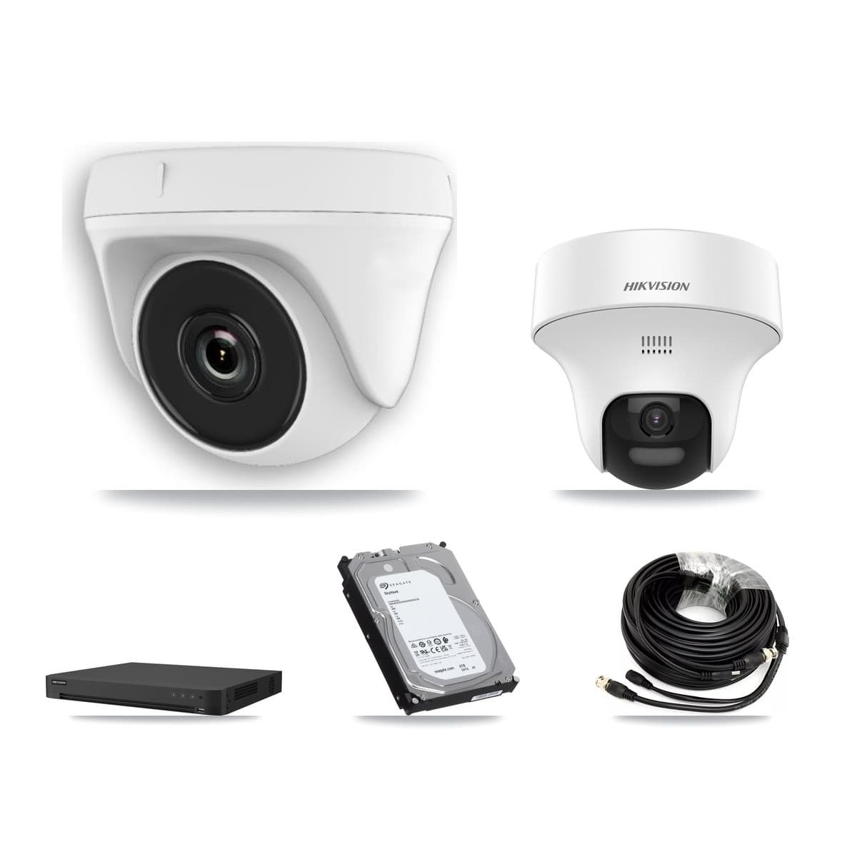 Hikvision 16-Channel 2MP – 5MP CCTV Kit — 1 DS-2CE70K0T 5MP Turret + 7 White HDT-2MP-N20W 2MP Dome Cameras + 6TB Recording (IDS-7216HUHI Recorder)