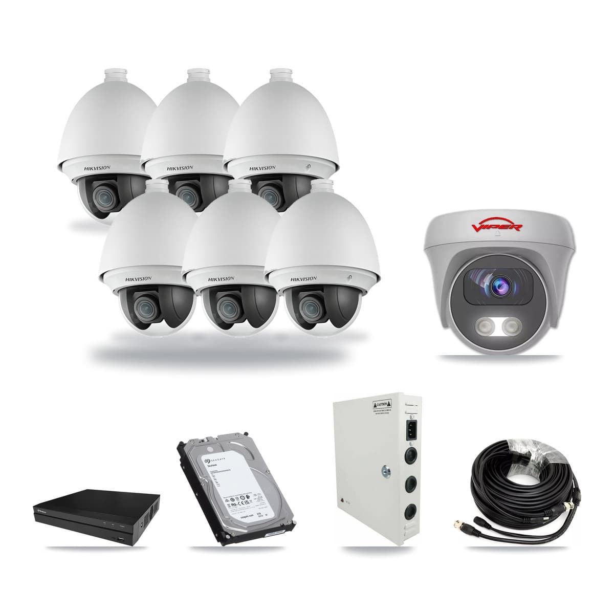 8-Channel 2MP – 5MP CCTV Kit — 6 2MP PTZ + 1 White 5MP Cameras + 6TB Recording (PXD-5208AN Recorder) - Image 1
