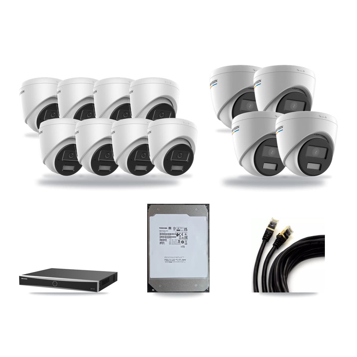 Hikvision 16-Channel 2MP – 4MP CCTV Kit — 4 2MP + 8 4MP Turret Cameras + 14TB Recording (DS-7616NXI Recorder) - Image 1