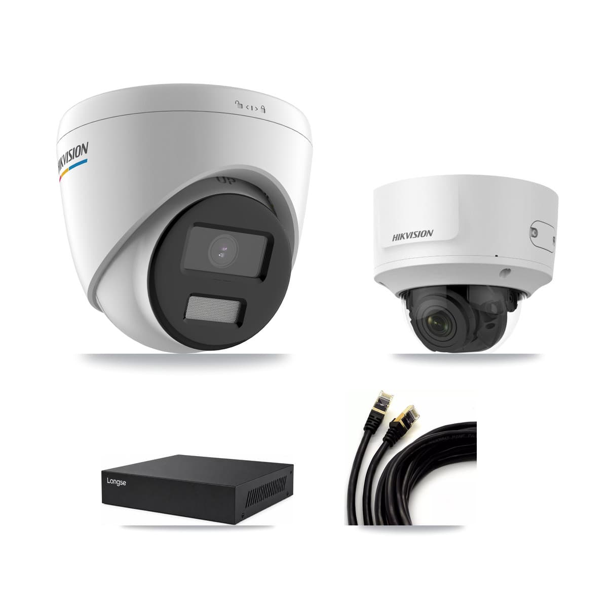 Hikvision & Longse 8-Channel 2MP CCTV Kit — 2 Turret + 2 Dome Cameras + 3TB Recording