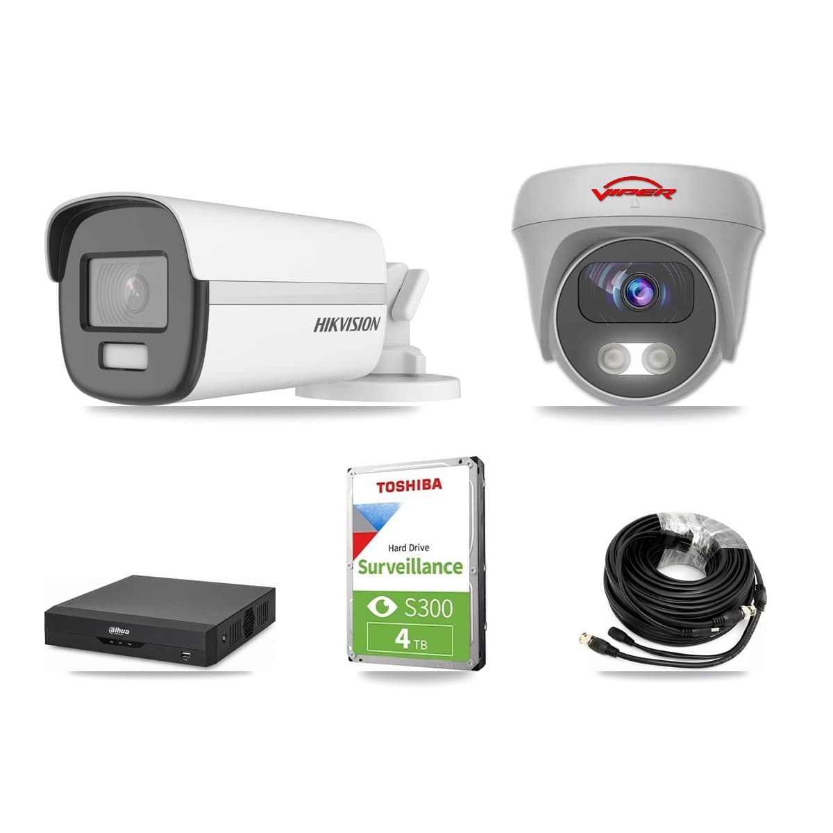 4-Channel 5MP – 4K CCTV Kit — 1 4K Bullet + 1 White 5MP Cameras + 4TB Recording (DH-XVR5104HS Recorder) - Image 1