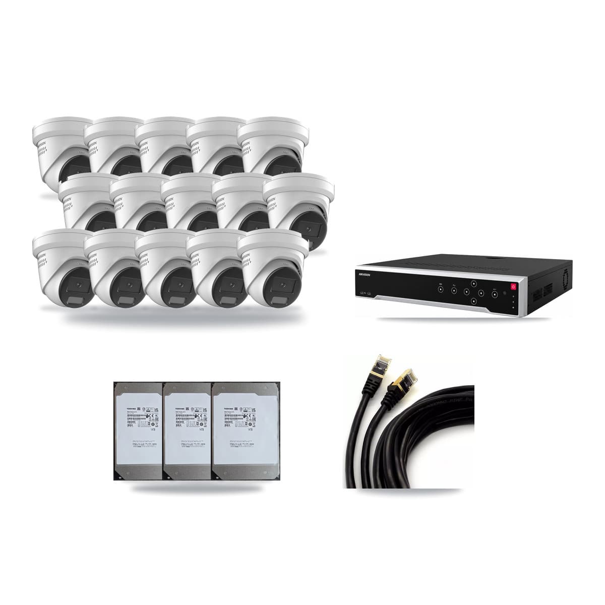 Hikvision 32-Channel 4K CCTV Kit — 15 DS-2CD2387G2H Turret Cameras + 3× 14TB Recording - Image 1