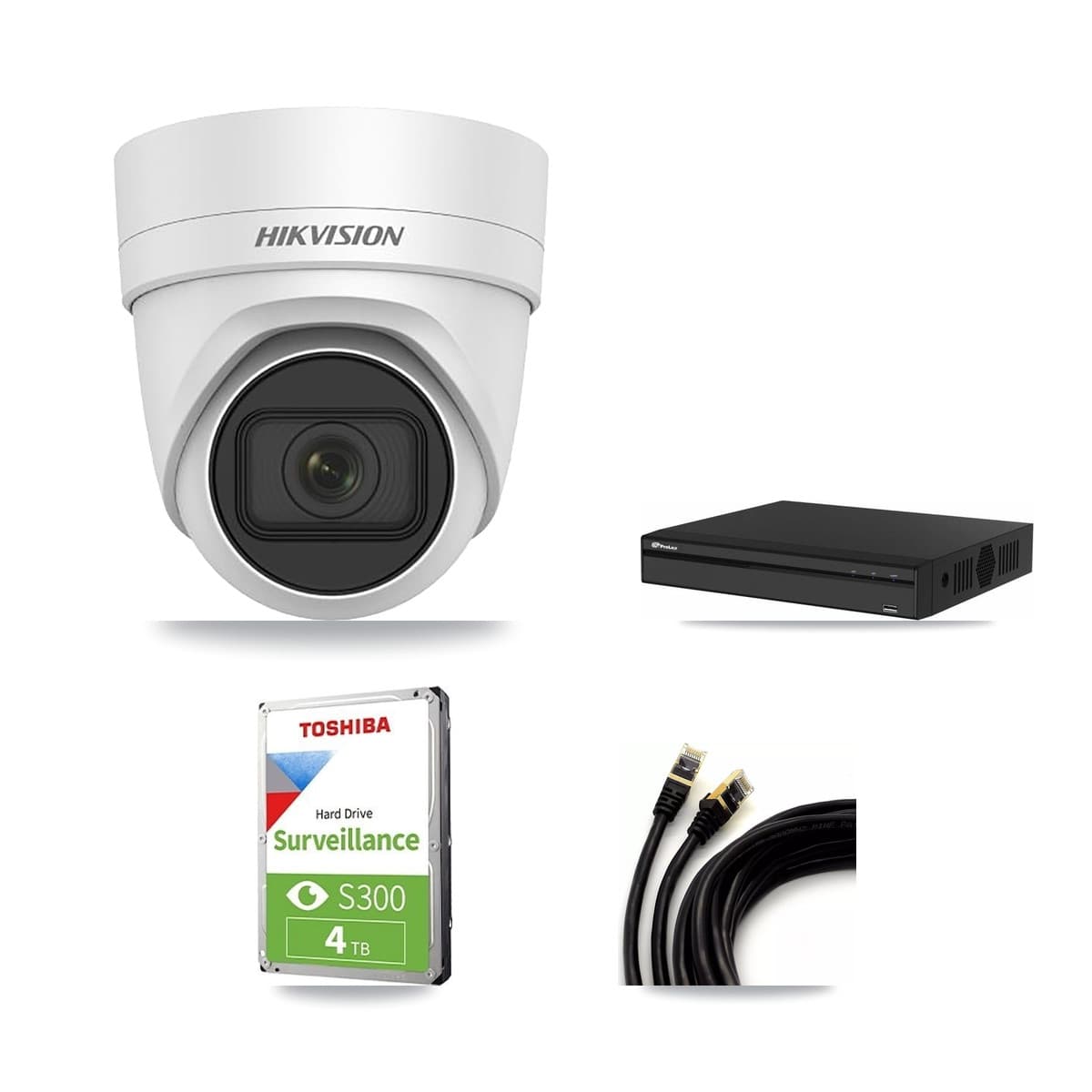Hikvision & Prolux 4-Channel 4MP CCTV Kit — 3 DS-2CD2H45FWD Turret Cameras + 4TB Recording