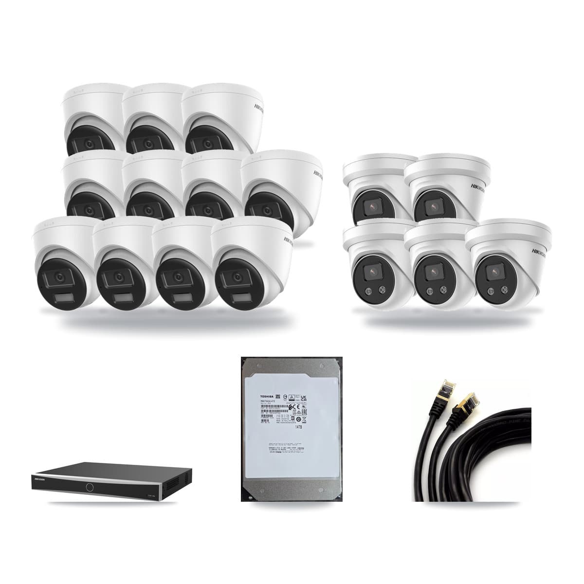 Hikvision 16-Channel 5MP – 4K CCTV Kit — 11 DS-2CD1383G2-LIU 4K + 5 DS-2CD3356G2-ISU 5MP Turret Cameras + 14TB Recording (DS-7616NXI-K2/16P(E) Recorder) - Image 1