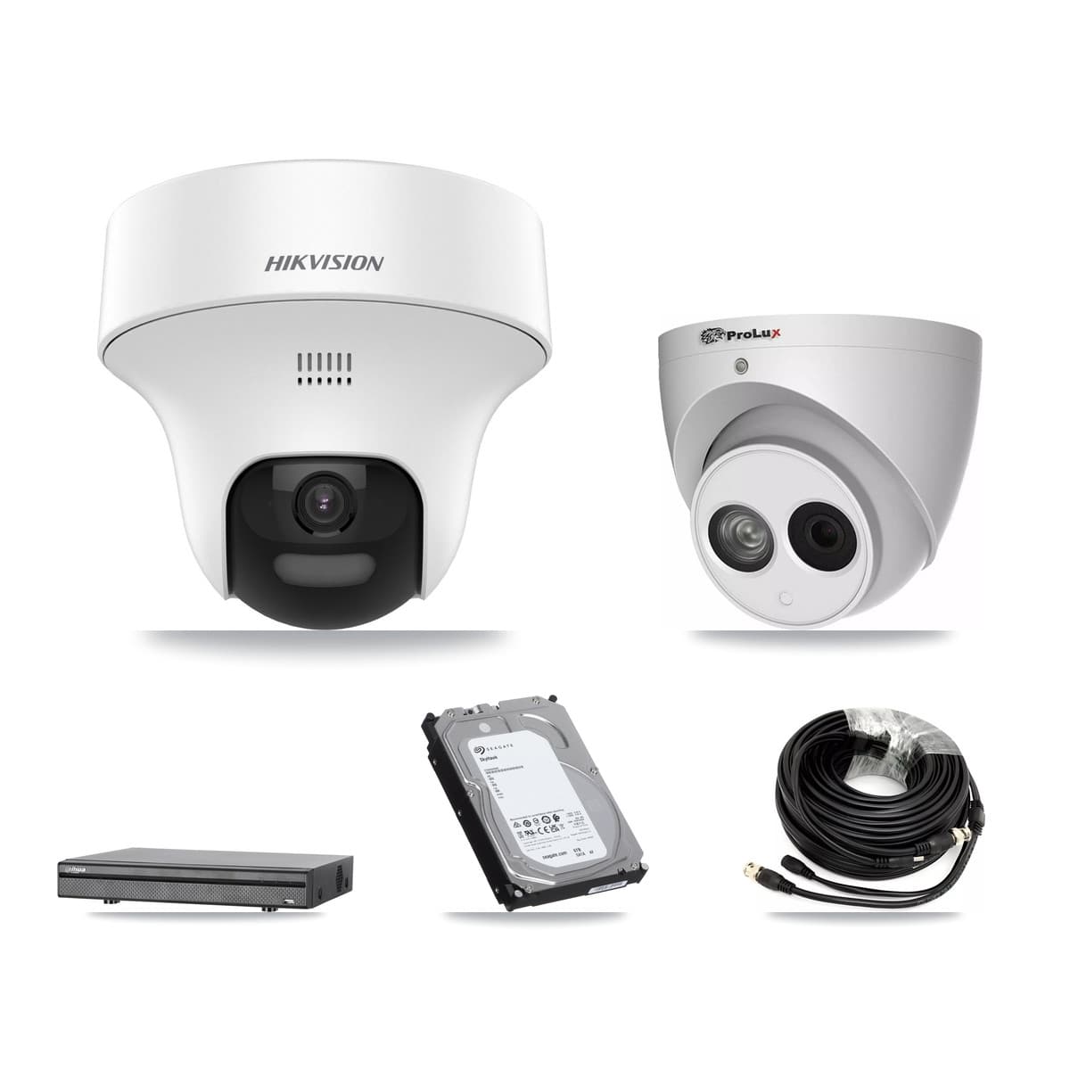 8-Channel 4MP – 5MP CCTV Kit — 4 DS-2CE70K0T 5MP + 1 PXC-612C4W-A 4MP Turret Cameras + 6TB Recording (DH-XVR5108H Recorder)