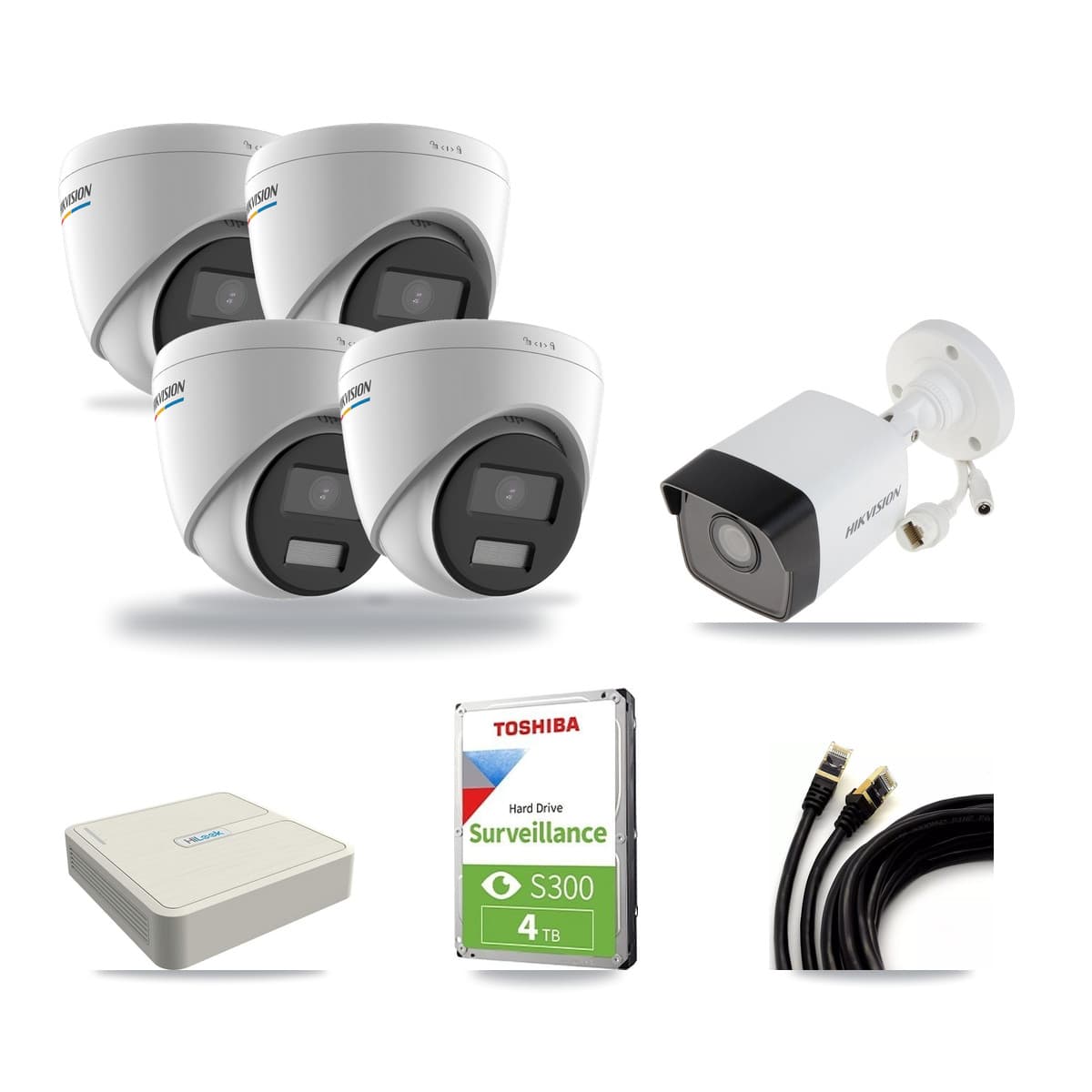Hikvision & HiLook 8-Channel 2MP – 5MP CCTV Kit — 1 5MP Bullet + 4 2MP Turret Cameras + 4TB Recording (NVR-108H-D Recorder) - Image 1