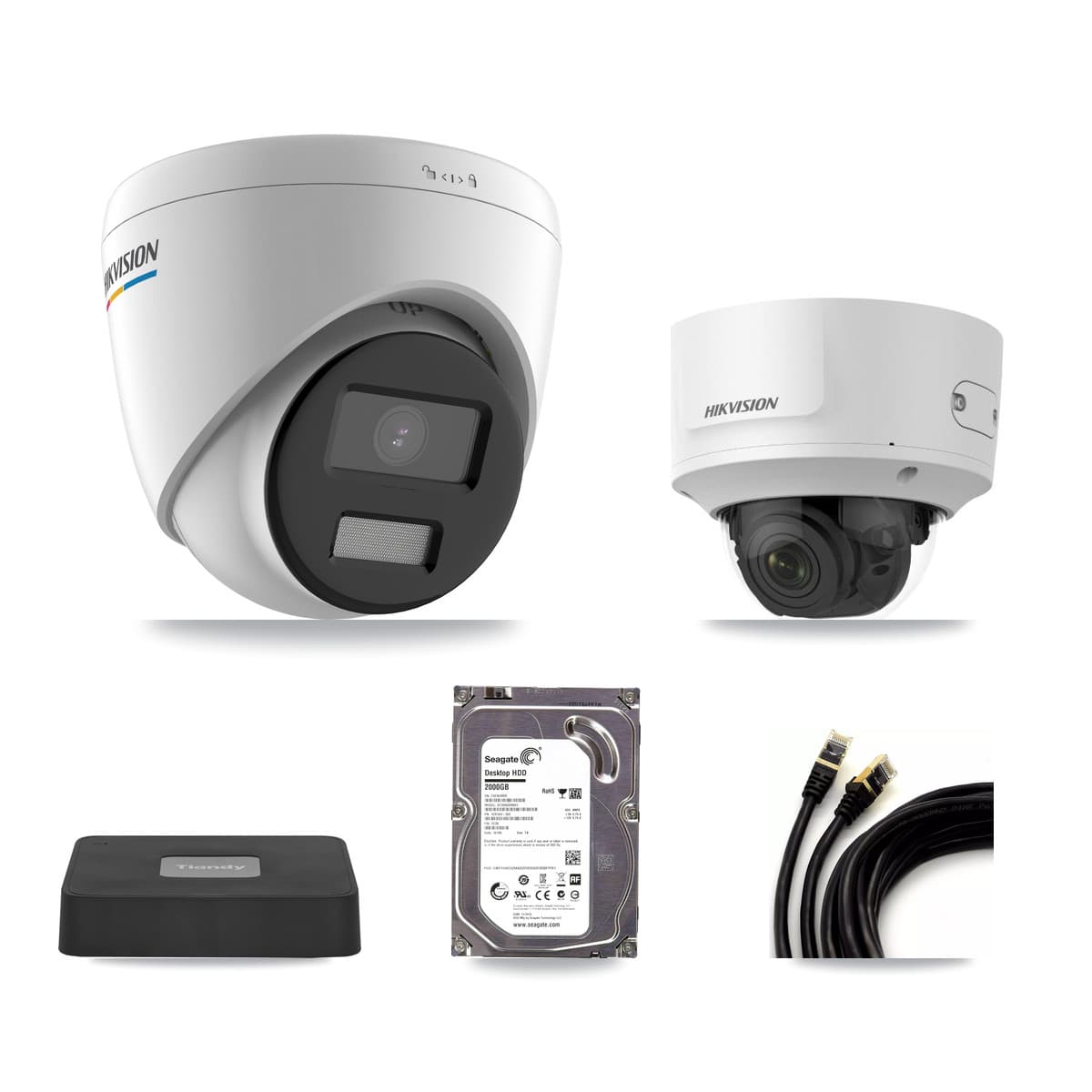Hikvision & Tiandy 4-Channel 2MP CCTV Kit — 2 Turret + 1 Dome Cameras + 2TB Recording