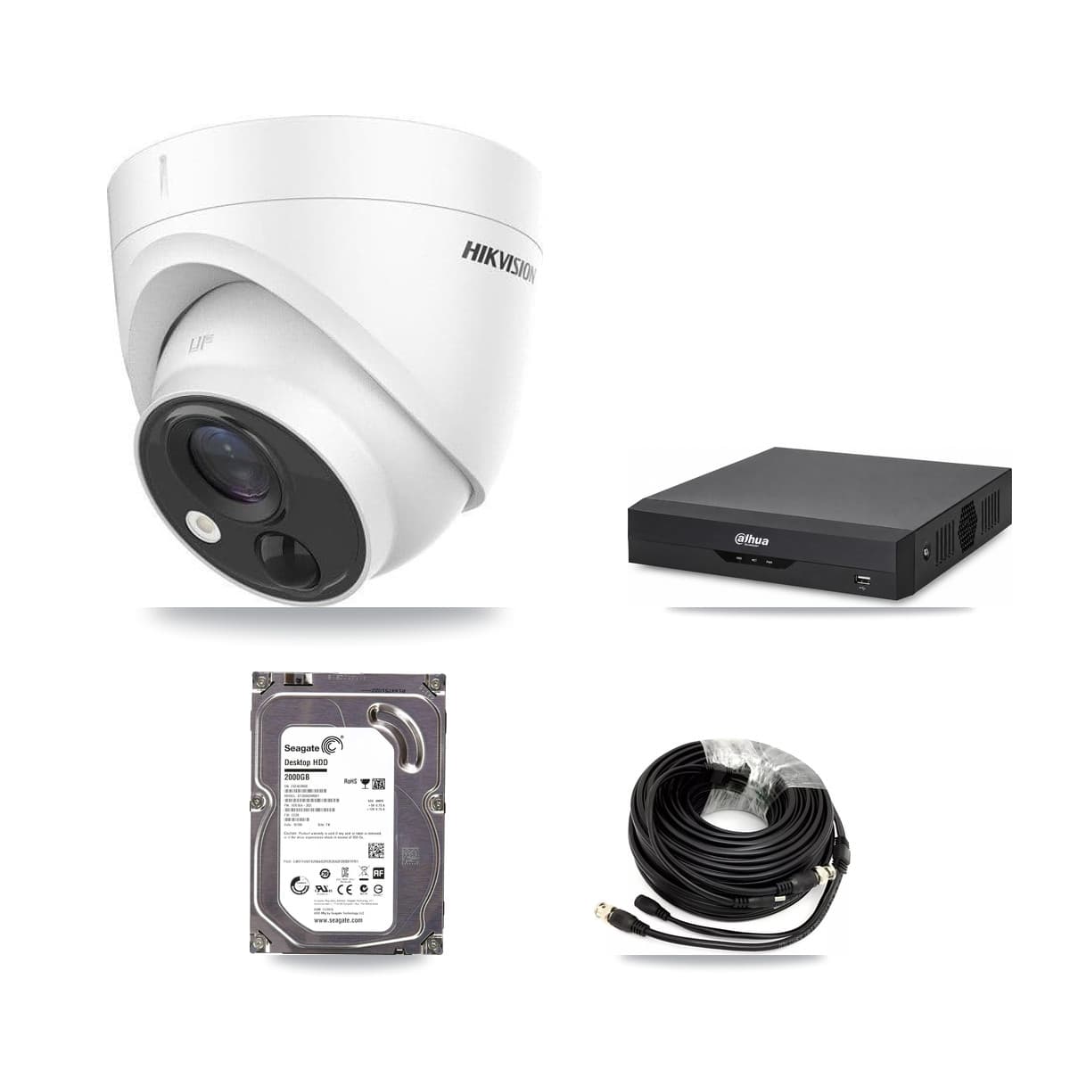Hikvision & Dahua 4-Channel 5MP CCTV Kit — 4 DS-2CE71H0T Turret Cameras + 2TB Recording