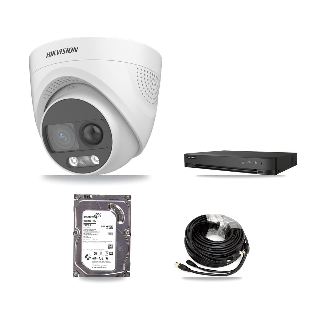 Hikvision 4-Channel 5MP CCTV Kit — 4 DS-2CE72KF3T Turret Cameras + 2TB Recording (IDS-7204HQHI Recorder)