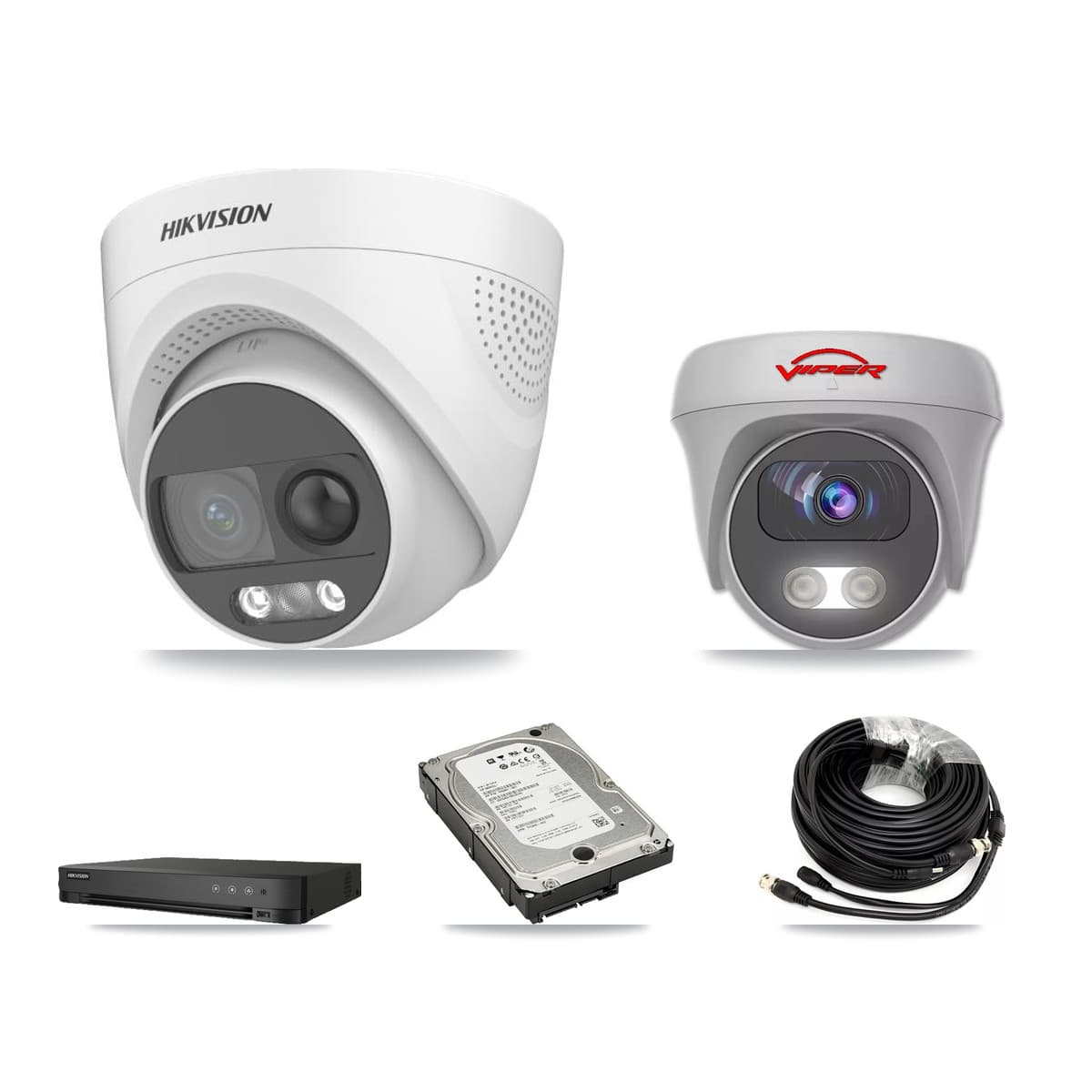 Hikvision & Viper 8-Channel 5MP CCTV Kit — 3 DS-2CE72KF3T Turret + 1 White VIPER-5MP-3K Cameras + 5TB Recording (IDS-7208HQHI Recorder)