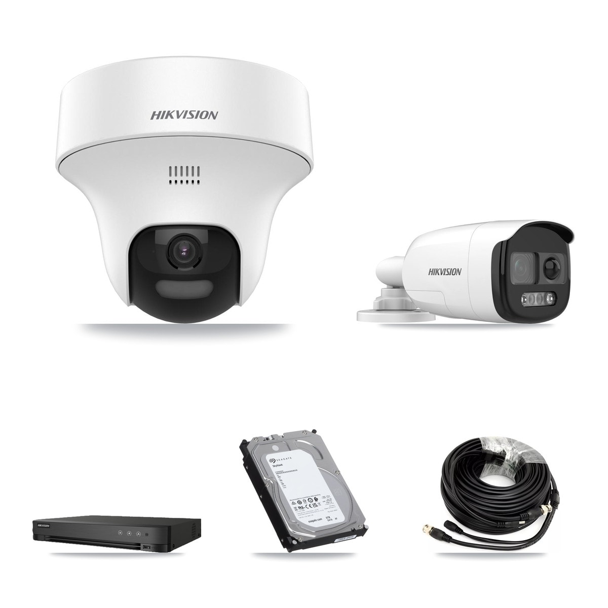 Hikvision IDS-7208HQHI-M1/XT 8-Channel DVR CCTV Kit — 1× DS-2CE12KF3T-PIRXO Bullet + 7× DS-2CE70K0T-PTLTS Turret 5MP Cameras + 6TB HDD