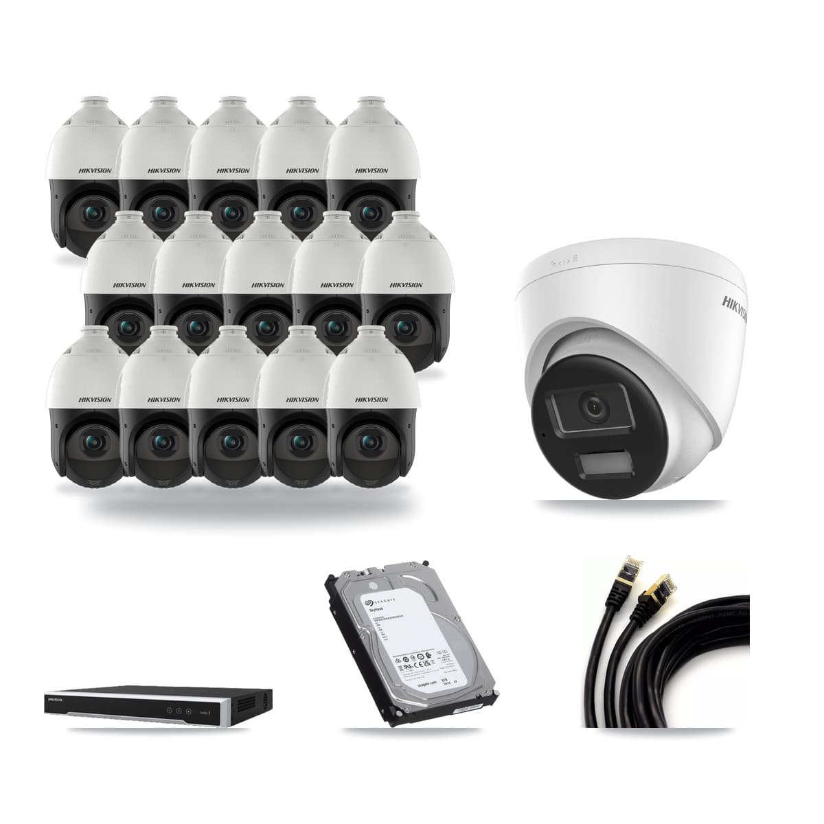 Hikvision 16-Channel 4MP – 4K CCTV Kit — 1 4K Turret + 15 4MP PTZ Cameras + 6TB Recording (DS-7616NI-M2 Recorder) - Image 1