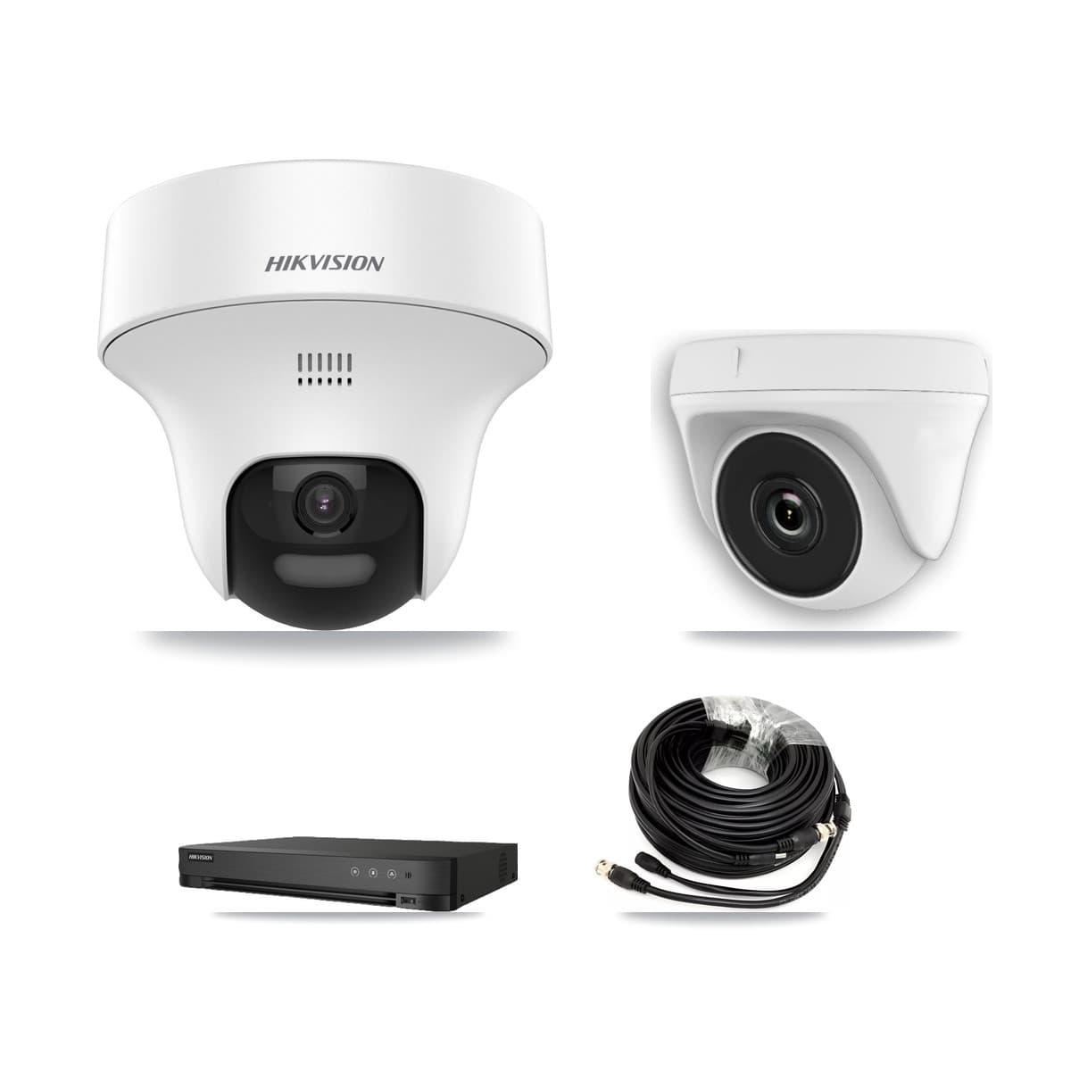 Hikvision 8-Channel 2MP – 5MP CCTV Kit — 2 DS-2CE70K0T 5MP Turret + 1 White HDT-2MP-N20W 2MP Dome Cameras + 3TB Recording (IDS-7208HQHI Recorder)