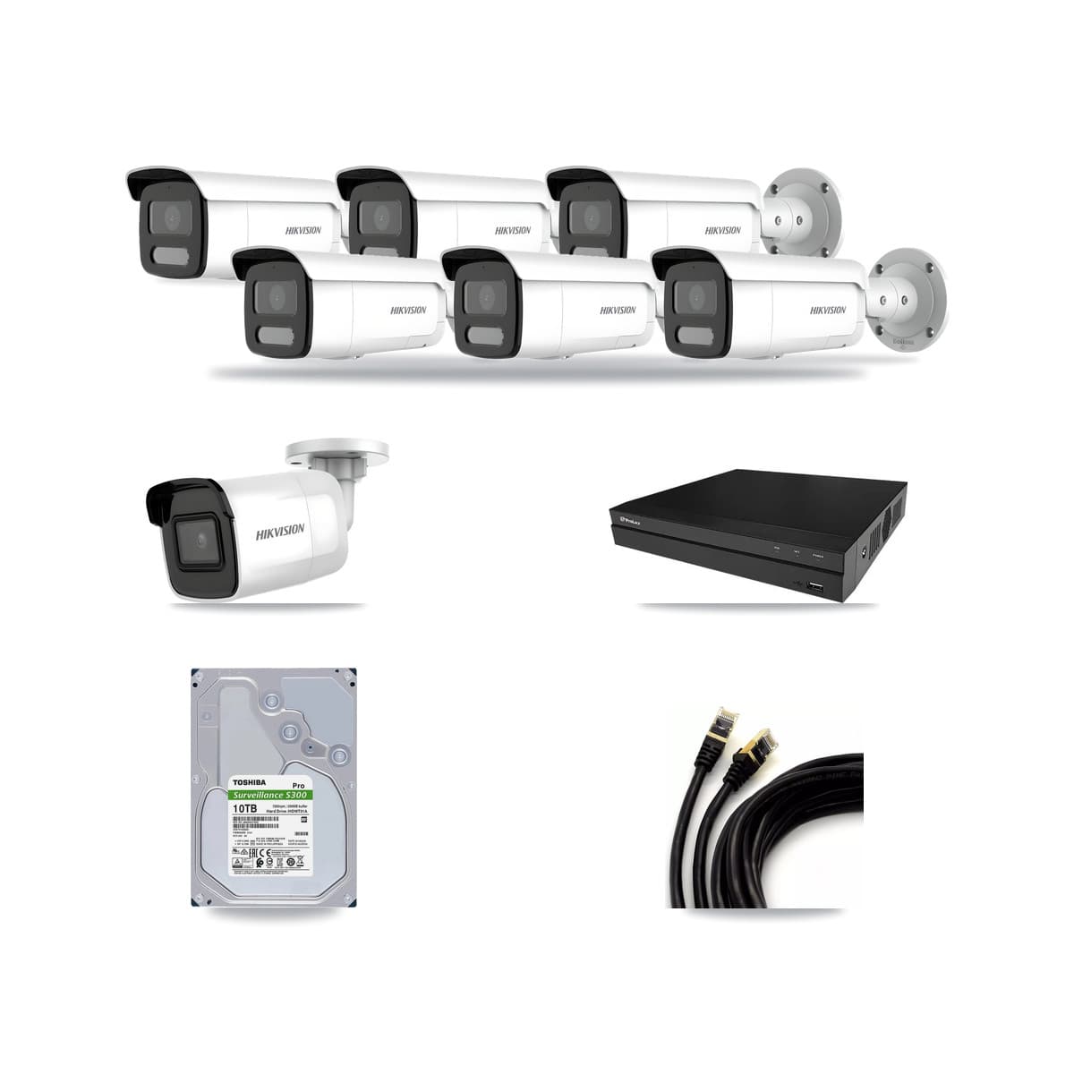 Hikvision & Prolux 8-Channel 4MP – 4K CCTV Kit — 1 4K + 6 4MP Bullet Cameras + 10TB Recording - Image 1