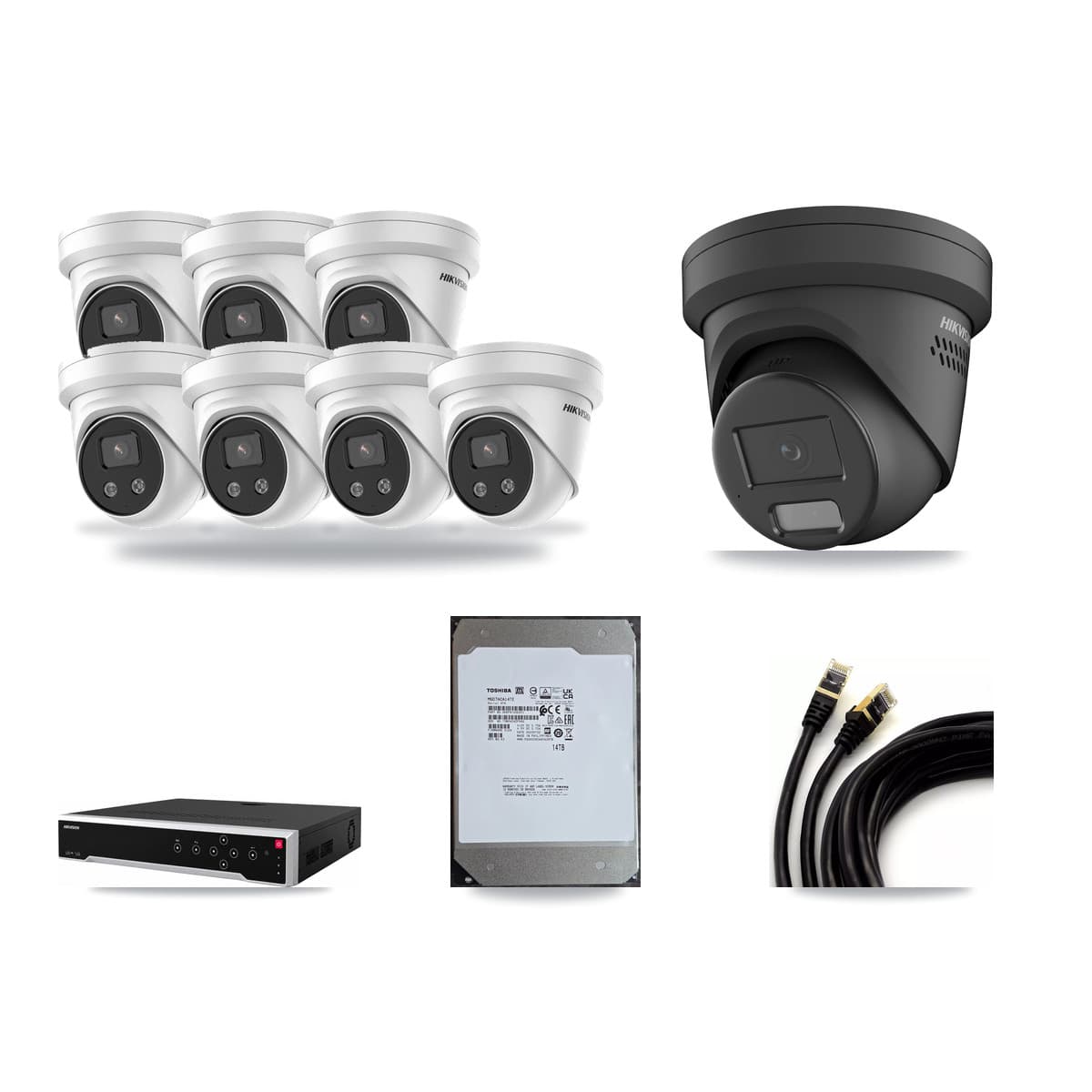 Hikvision 32-Channel 4MP – 5MP CCTV Kit — 1 Black 4MP + 7 5MP Turret Cameras + 14TB Recording - Image 1