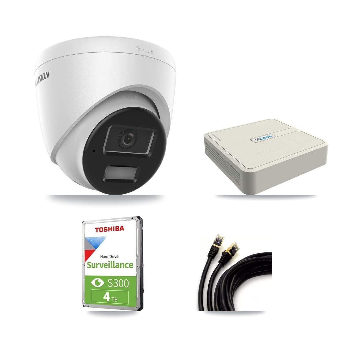 Hikvision & HiLook 8-Channel 4MP CCTV Kit — 3 DS-2CD1343G2 Turret Cameras + 4TB Recording (NVR-108H-D Recorder)