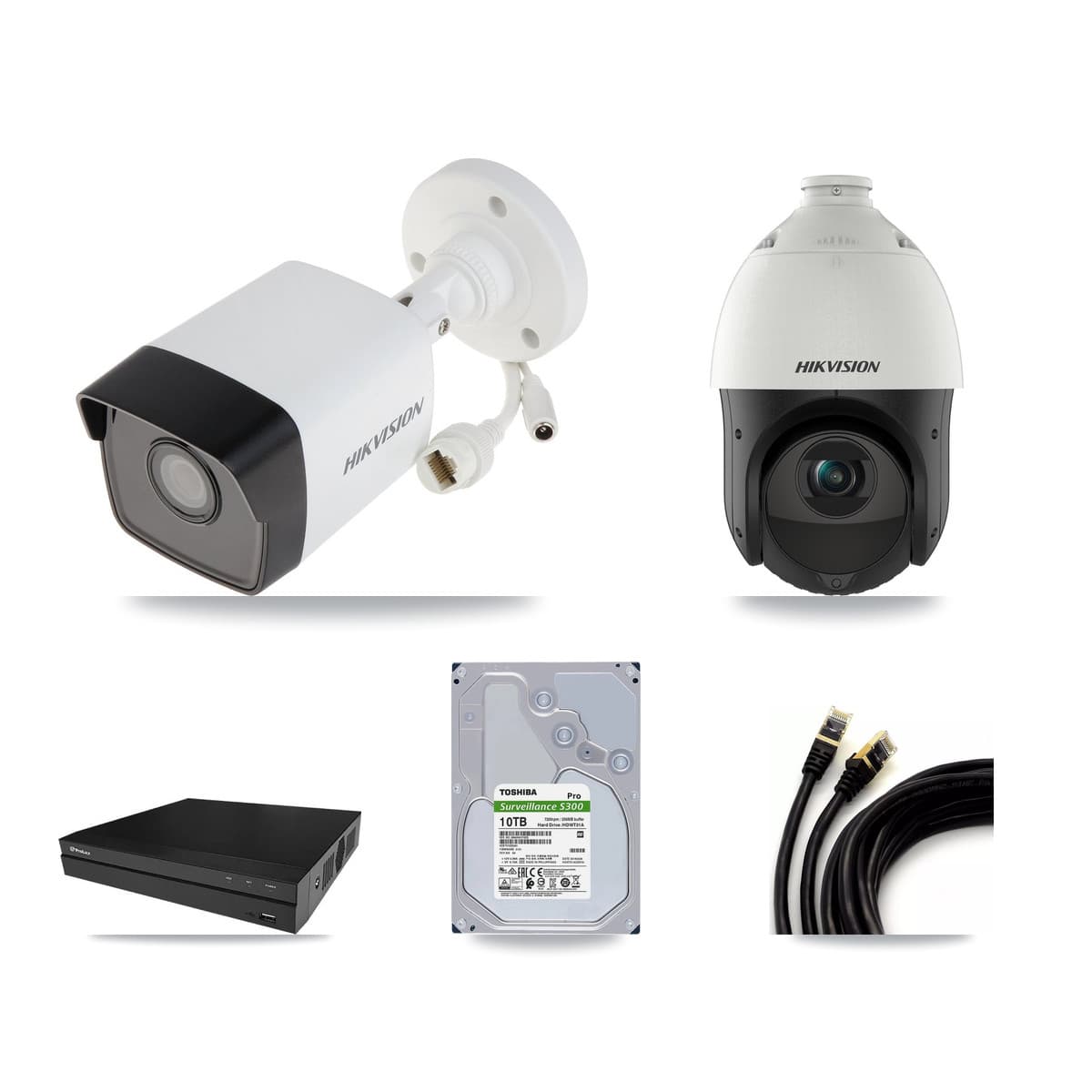 Hikvision & Prolux 8-Channel 4MP – 5MP CCTV Kit — 7 5MP Bullet + 1 4MP PTZ Cameras + 10TB Recording