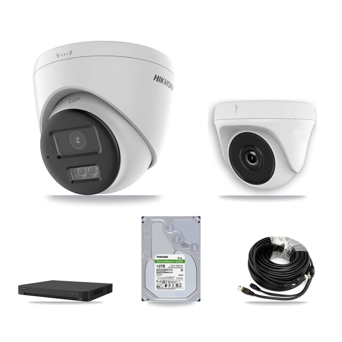 Hikvision 32-Channel 2MP – 5MP CCTV Kit — 7 DS-2CE78K0T-LTS 5MP Turret + 1 White HDT-2MP-N20W-2.8MM 2MP Dome Cameras + 10TB Recording (IDS-7232HQHI-M2/XT Recorder) - Image 1