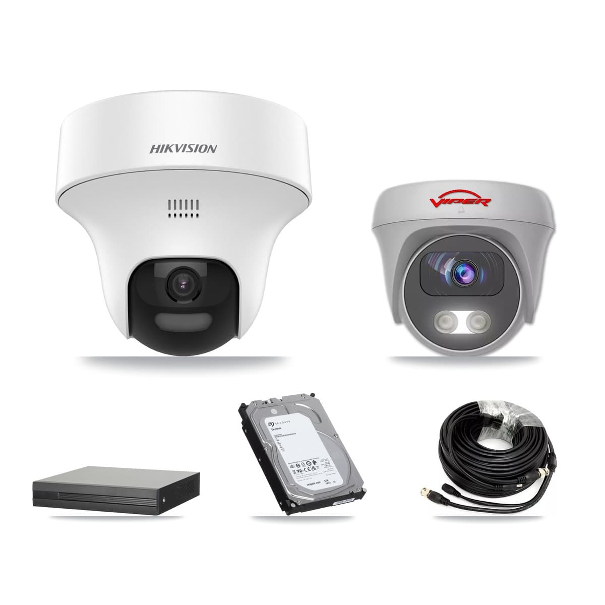 Hikvision & Viper 8-Channel 5MP CCTV Kit — 4 DS-2CE70K0T Turret + 1 White VIPER-5MP-3K Cameras + 6TB Recording (XVR-3108HS Recorder) - Image 1