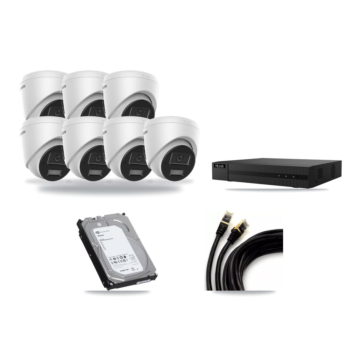 Hikvision & HiLook 8-Channel 4MP CCTV Kit — 7 DS-2CD1343G2 Turret Cameras + 6TB Recording (NVR-108MH-D Recorder) - Image 1