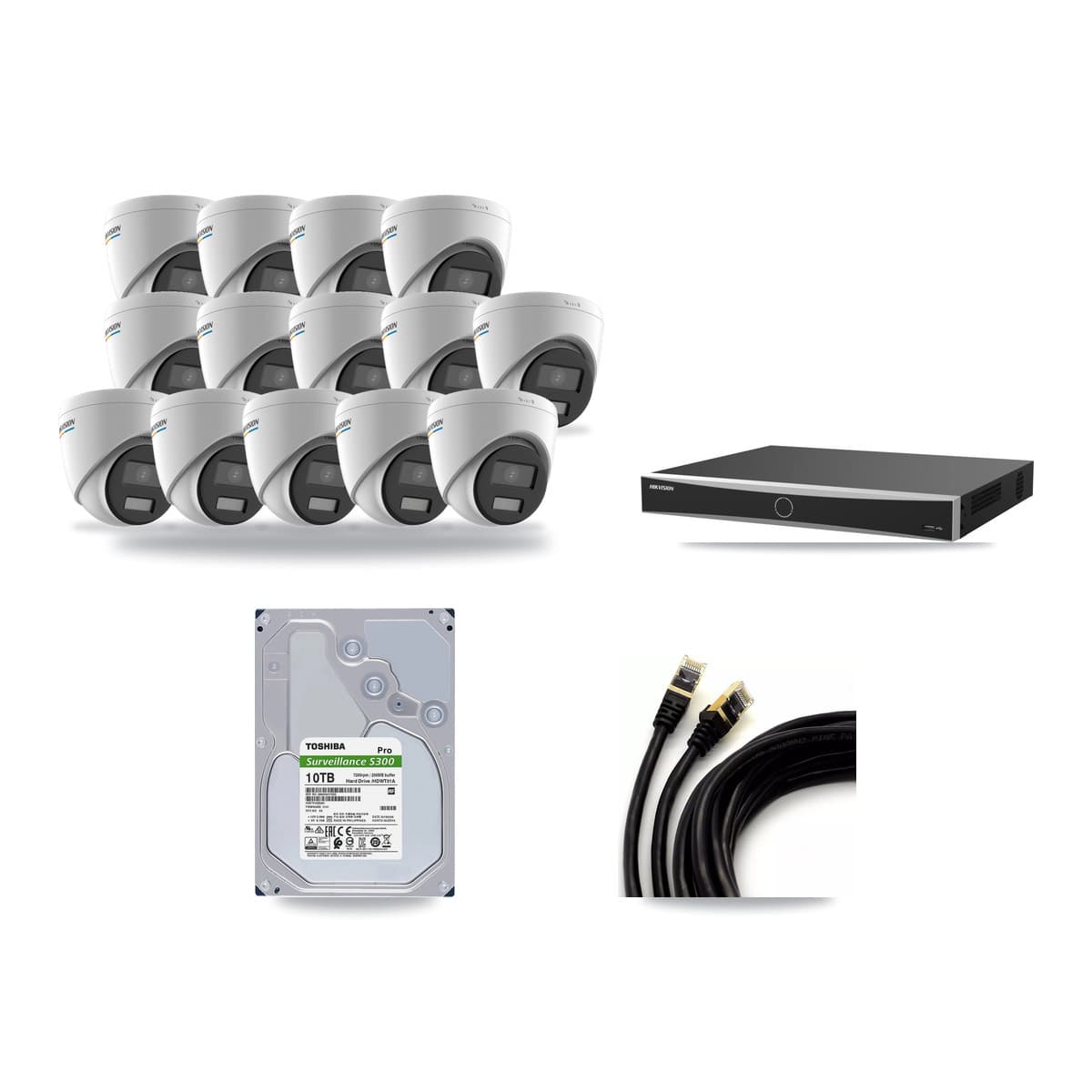 Hikvision 16-Channel 2MP CCTV Kit — 14 Turret Cameras + 10TB Recording (DS-7616NXI Recorder) - Image 1