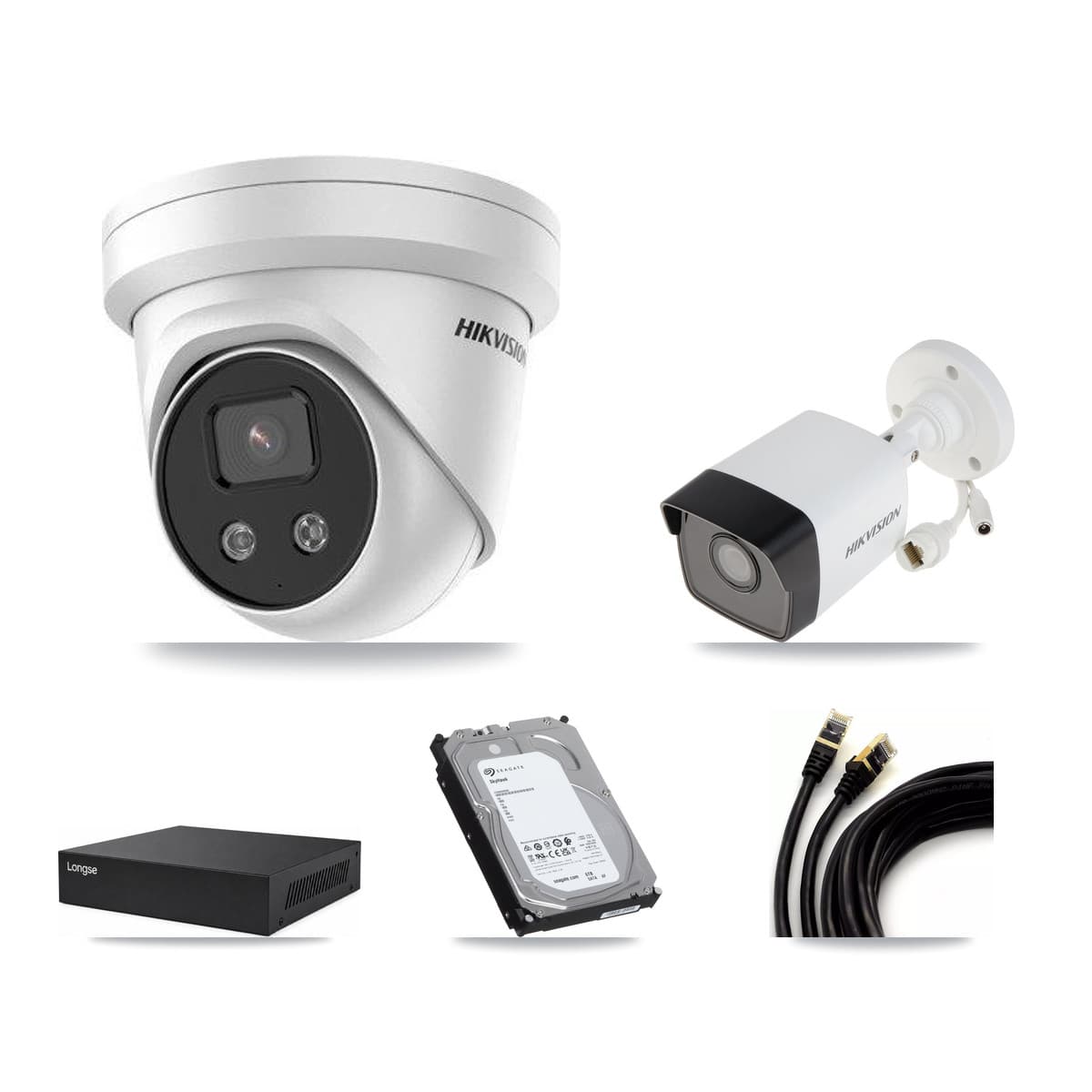 Hikvision & Longse 8-Channel 5MP CCTV Kit — 1 Bullet + 4 Turret Cameras + 6TB Recording