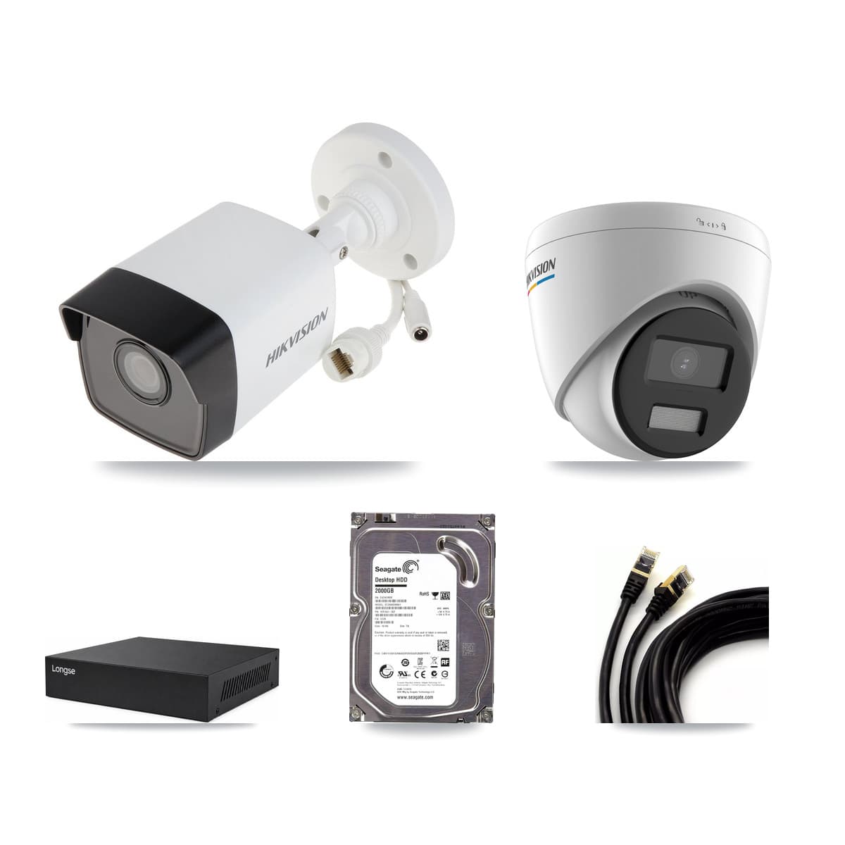 Hikvision & Longse 8-Channel 2MP – 5MP CCTV Kit — 1 5MP Bullet + 1 2MP Turret Cameras + 2TB Recording - Image 1