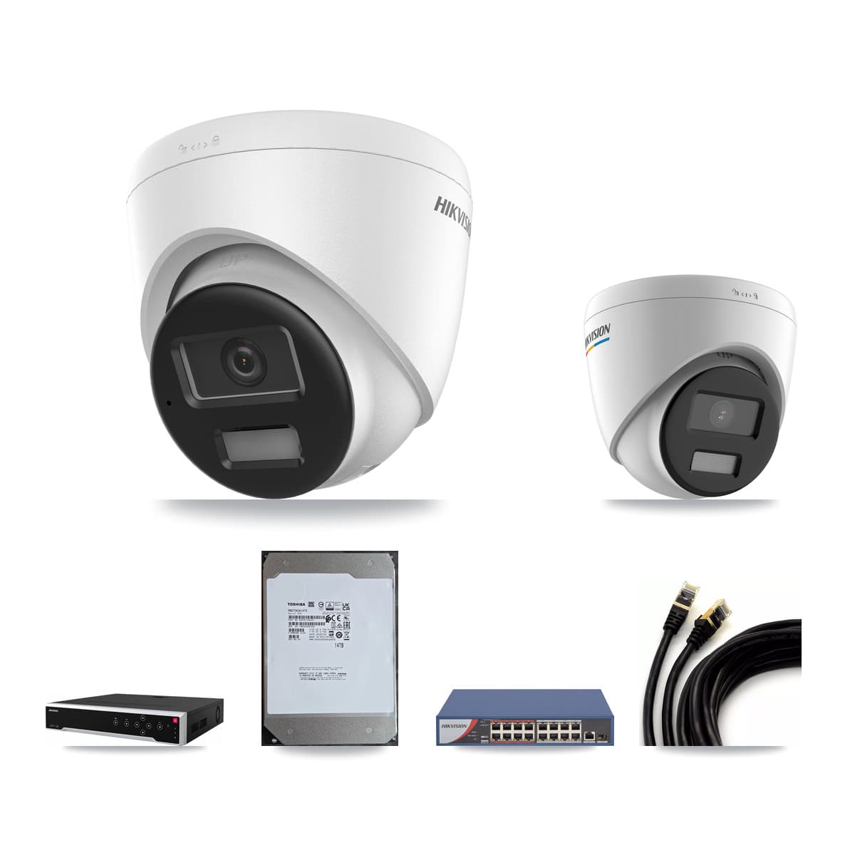 Hikvision 32-Channel 2MP – 4K CCTV Kit — 9 2MP + 18 4K Turret Cameras + 4× 14TB Recording
