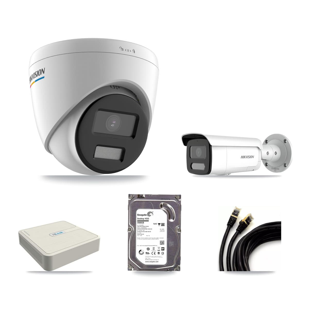 Hikvision & HiLook 8-Channel 2MP – 4MP CCTV Kit — 1 2MP Turret + 1 4MP Bullet Cameras + 2TB Recording (NVR-108H-D Recorder)