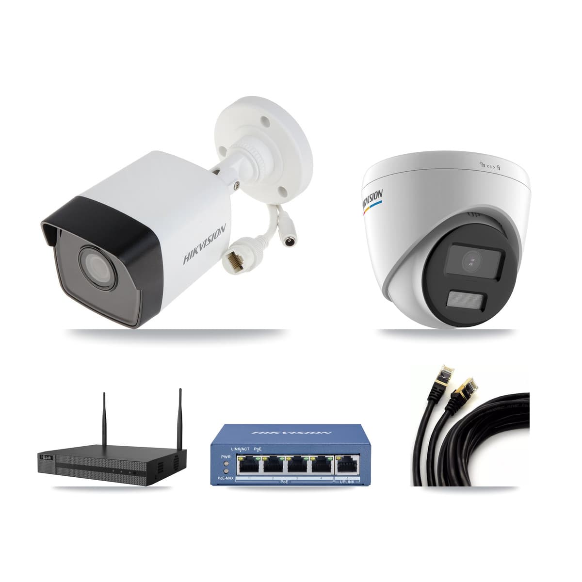 Hikvision & HiLook 4-Channel 2MP – 5MP CCTV Kit — 2 5MP Bullet + 1 2MP Turret Cameras + 3TB Recording